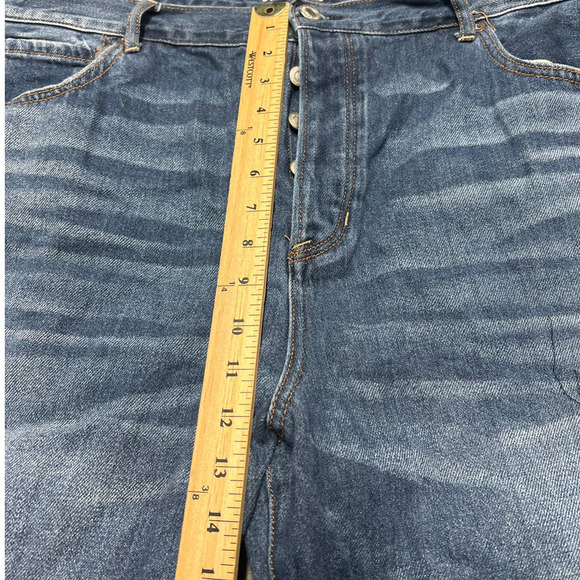 American Eagle Hi Rise Girlfriend Jeans Womens 20L Blue Distressed Frayed Hem - Picture 5 of 10